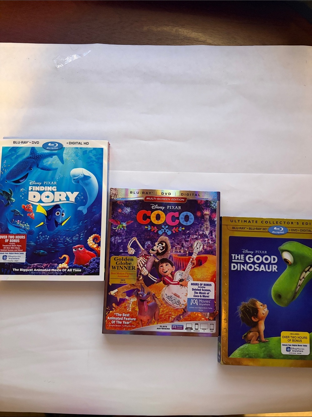 Disney Pixar Collection. 3 films Finding Dory, Coco, and the Good Dino